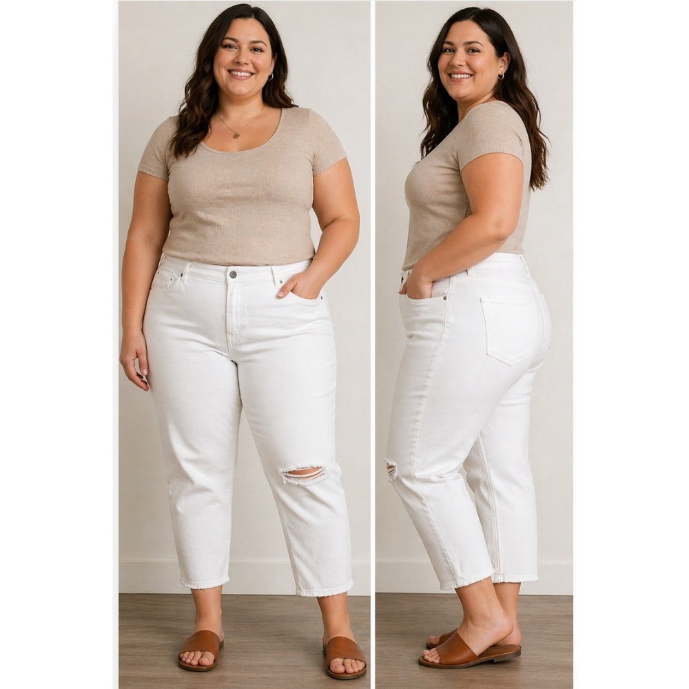 Abercrombie & Fitch Curve Love Ankle‎ Straight Ultra High White Jeans Plus 24